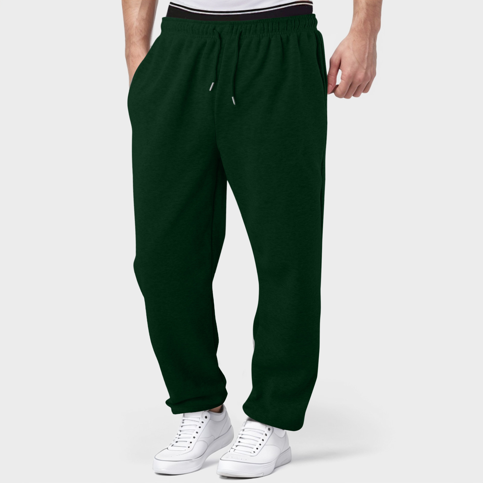 thumbnail image 4 of Pantalones de chándal con forro polar para hombre: pierna recta ancha, cintura alta, bolsillos, poliéster resistente para uso diario/deportivo, tallas US/UK/EU S-XXXL, 4 of 8